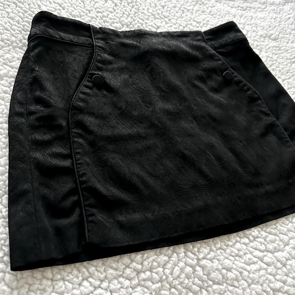 Y2K Bebe black mini skirt filigree paisley pattern buttons pockets zipper VTG 0 - Picture 11 of 11